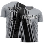 Maillot de football noir et blanc personnalisé à lignes grises par sublimation