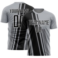Maillot de football noir et blanc personnalisé à lignes grises par sublimation