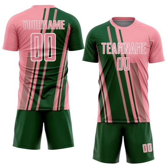 Maillot de football personnalisé rose à lignes moyennes, uniforme de sport vert et blanc