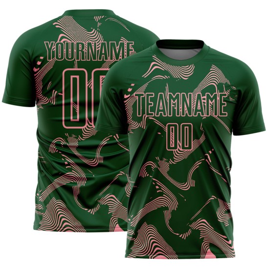 Maillot de football vert à sublimation, uniforme rose, lignes, taille moyenne, personnalisé, sport, courbe