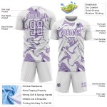 Maillot de football blanc, courbé, lignes violettes, personnalisé, sublimation Maillot de football blanc, courbé, lignes violettes, personnalisé, sublimation