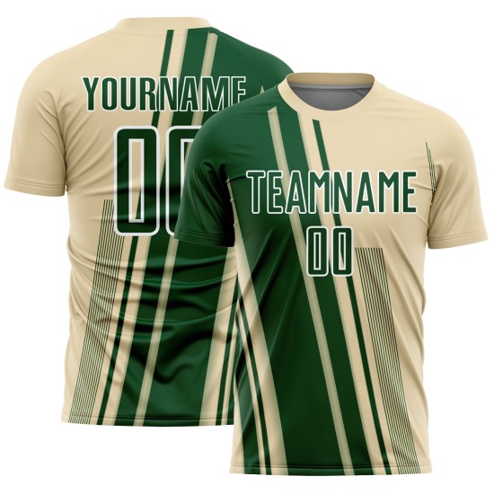 Maillot de football de sport, uniforme, lignes de sublimation crème, personnalisé, vert et blanc