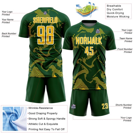 Maillot de football personnalisé Lines Green Sports, uniforme de sport, couleur jaune et blanc, courbé par sublimation