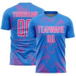 Maillot de sublimation, uniforme, lignes, courbes en poudre, bleu, sport personnalisé, rose et blanc, football