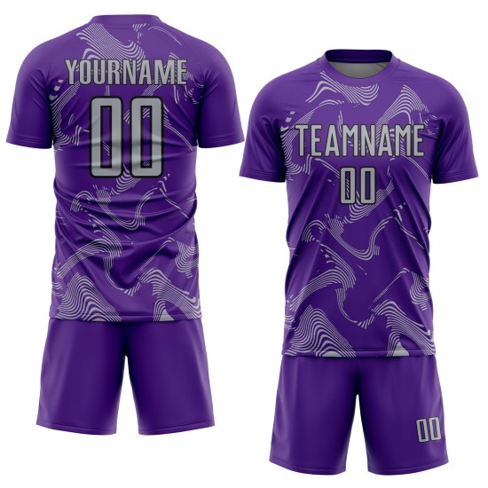 Maillot de football personnalisé gris-noir, lignes violettes, sublimation, Curve Sports Maillot de football personnalisé gris-noir, lignes violettes, sublimation, Curve Sports