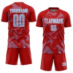Maillot de football Curve Sublimation bleu clair-blanc, lignes rouges, uniforme de sport personnalisé