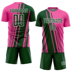 Maillot de football à lignes vert-blanc rose, uniforme personnalisé par sublimation Maillot de football à lignes vert-blanc rose, uniforme personnalisé par sublimation