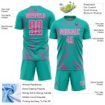 Maillot de football personnalisé à sublimation rose et blanc Lines Curve Aqua