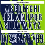 Maillot de football personnalisé à sublimation, lignes vertes, sport, bleu marine fluo et blanc