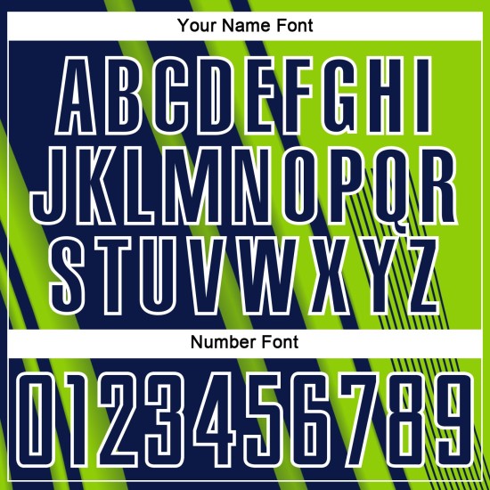 Maillot de football personnalisé à sublimation, lignes vertes, sport, bleu marine fluo et blanc