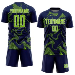 Maillot de sport Navy Lines Sublimation personnalisé Neon Curve Vert-Blanc Uniforme de football