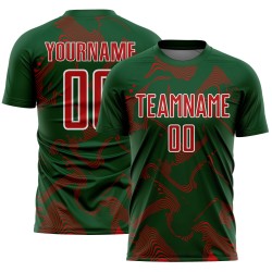 Maillot de football personnalisé, lignes de sublimation, rouge, blanc, vert, uniforme, courbe
