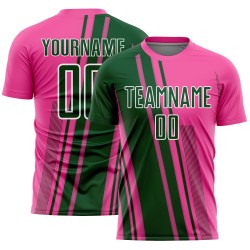 Maillot de football à lignes vert-blanc rose, uniforme personnalisé par sublimation