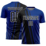 Maillot de sport personnalisé par sublimation, uniforme de football noir et blanc, lignes royales