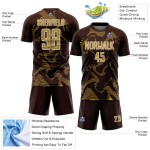 Maillot de football marron à lignes courbes, sublimation, doré et blanc, ancien uniforme personnalisé