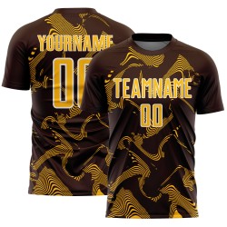 Maillot de football marron personnalisé, lignes courbes, uniforme de sport par sublimation, or et blanc