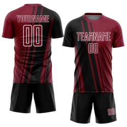 Maillot de sport sublimé Crimson, uniforme de football personnalisé, noir et blanc Maillot de sport sublimé Crimson, uniforme de football personnalisé, noir et blanc