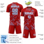 Maillot de football Curve Sublimation bleu clair-blanc, lignes rouges, uniforme de sport personnalisé