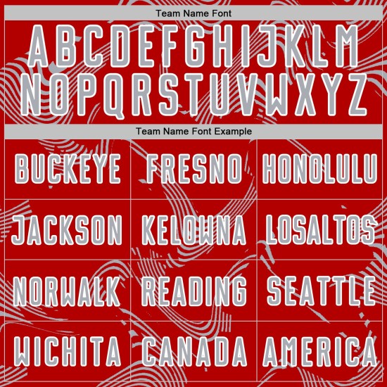 Maillot de football à sublimation gris-blanc, courbes rouges, lignes personnalisées