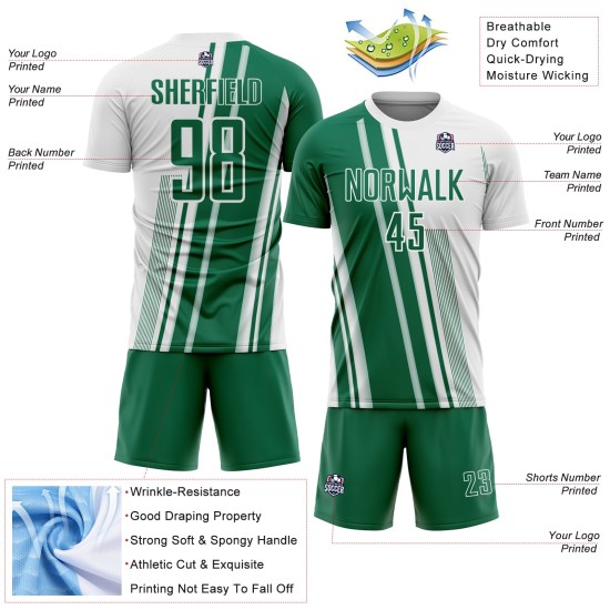 Maillot Kelly sublimé, lignes blanches et vertes, uniforme de football personnalisé