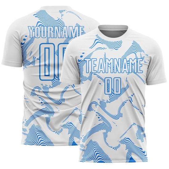 Maillot de football à sublimation bleu Custom Lines Sports, poudre blanche courbée