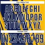 Maillot de football bleu marine et blanc, lignes personnalisées par sublimation dorée