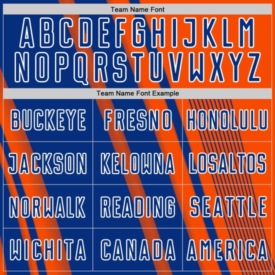 Maillot de football orange à sublimation, uniforme sportif personnalisé, lignes bleu royal et blanc Maillot de football orange à sublimation, uniforme sportif personnalisé, lignes bleu royal et blanc