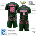 Maillot de football vert à sublimation rose et blanc, lignes sportives courbes personnalisées