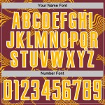 Maillot de football personnalisé à sublimation dorée et blanche bordeaux avec lignes courbes sportives