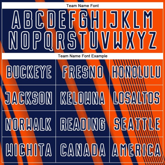 Maillot personnalisé uniforme de football à sublimation bleu marine et blanc, lignes orange, sports