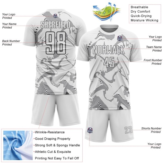 Maillot de sport gris Steel Curve personnalisé par sublimation, uniforme blanc de football Maillot de sport gris Steel Curve personnalisé par sublimation, uniforme blanc de football