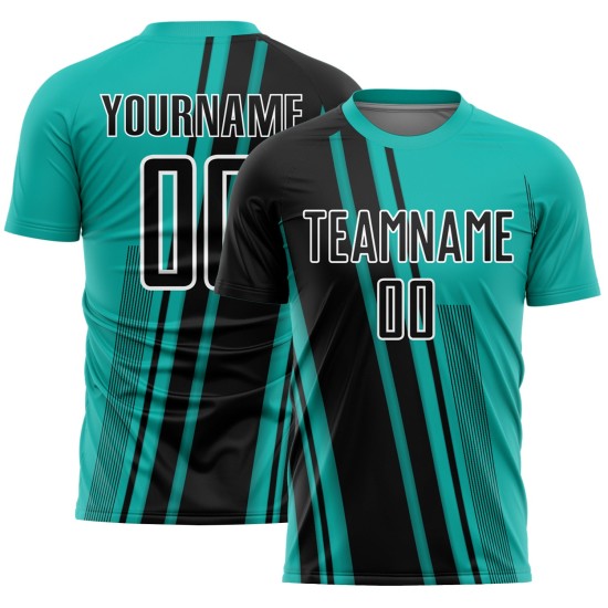 Maillot de sport noir et blanc personnalisé avec lignes d'uniforme de football Aqua Sublimation