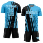 Maillot de football sublimé Lines Blue Sky Sports, uniforme personnalisé noir et blanc