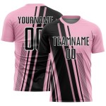 Maillot de football léger rose personnalisé à lignes sportives, noir et blanc, sublimation