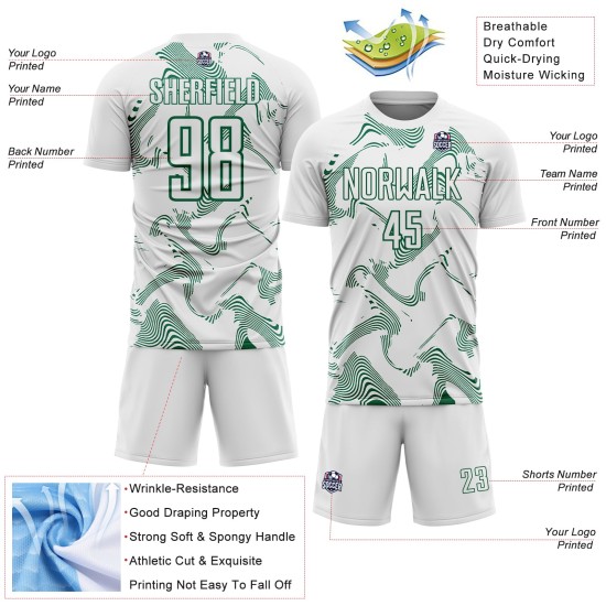 Maillot de football blanc uniforme Sports Curve Lines Kelly, sublimation personnalisée, vert
