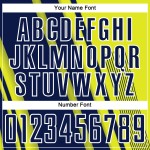 Maillot Uniforme Lignes Néon Jaune Sports Football Bleu Marine-Blanc Sublimation Personnalisé Maillot Uniforme Lignes Néon Jaune Sports Football Bleu Marine-Blanc Sublimation Personnalisé