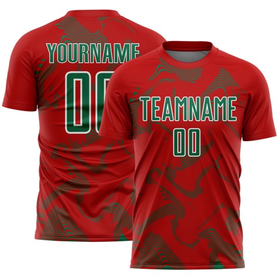 Maillot de football vert et blanc, rouge, sublimation, Sports Curve Kelly Lines, personnalisé Maillot de football vert et blanc, rouge, sublimation, Sports Curve Kelly Lines, personnalisé