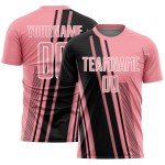 Maillot de football personnalisé à sublimation, noir et blanc, rose moyen Maillot de football personnalisé à sublimation, noir et blanc, rose moyen
