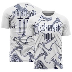 Maillot de sport bleu marine personnalisé, lignes courbes, uniforme de sublimation blanc