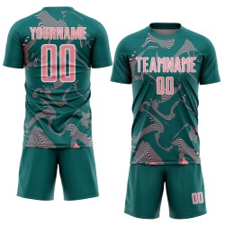 Maillot de sport personnalisé Curve Lines Sublimation Teal Pink-White Medium Soccer