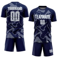 Maillot bleu marine Curve Custom Lines, uniforme argent-blanc, pour le sport, le football, sublimation