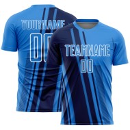 Maillot de football bleu marine et blanc, uniforme de sport à sublimation par poudre, personnalisé