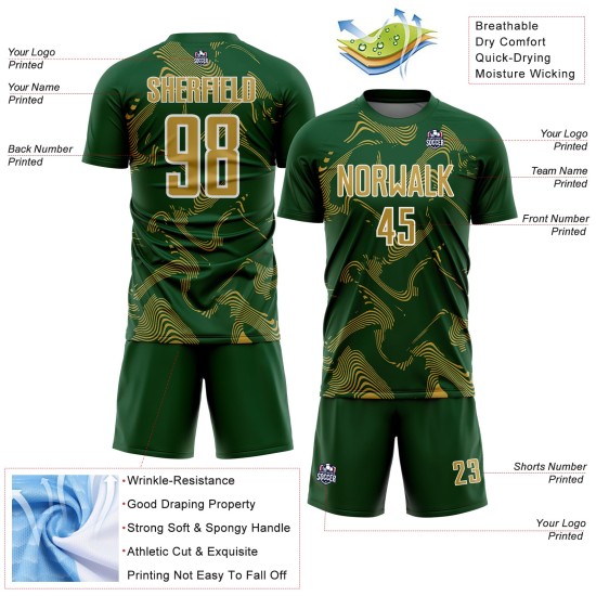 Maillot de sublimation personnalisé Curve Green Uniform Sports Soccer Old Gold-White