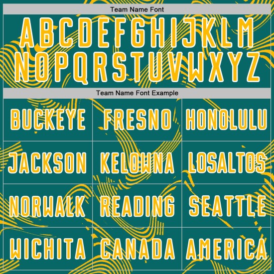 Maillot de football personnalisé Lines Curve, sublimation, bleu sarcelle, or et blanc Maillot de football personnalisé Lines Curve, sublimation, bleu sarcelle, or et blanc