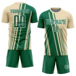 Maillot Kelly de football à sublimation, lignes uniformes crème, vert et blanc, personnalisé Maillot Kelly de football à sublimation, lignes uniformes crème, vert et blanc, personnalisé