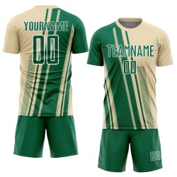 Maillot Kelly de football à sublimation, lignes uniformes crème, vert et blanc, personnalisé Maillot Kelly de football à sublimation, lignes uniformes crème, vert et blanc, personnalisé