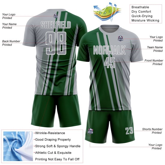 Maillot de football gris vert et blanc, uniforme personnalisé, lignes de sublimation