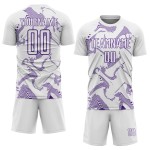 Maillot de football blanc, courbé, lignes violettes, personnalisé, sublimation Maillot de football blanc, courbé, lignes violettes, personnalisé, sublimation