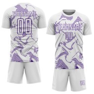 Maillot de football blanc, courbé, lignes violettes, personnalisé, sublimation