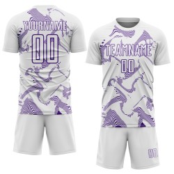 Maillot de football blanc, courbé, lignes violettes, personnalisé, sublimation Maillot de football blanc, courbé, lignes violettes, personnalisé, sublimation